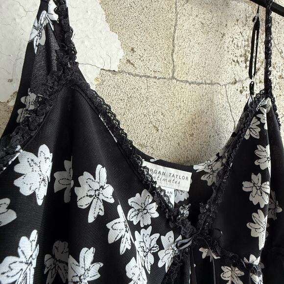 Black Floral Slip Dress Mini Sheer Lingerie Style Lace Trim Size M Morgan Taylor - Picture 6 of 7